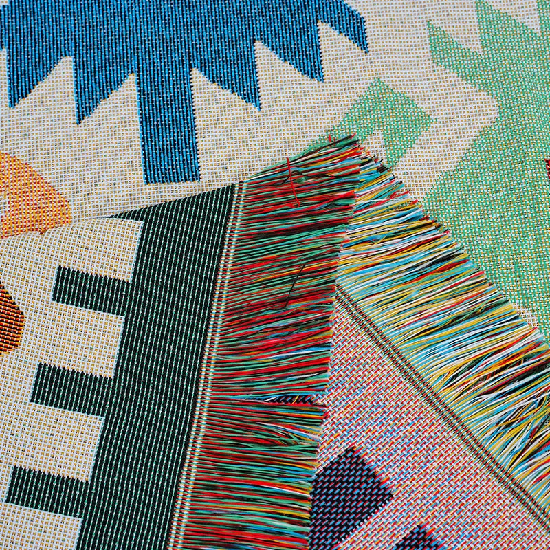 Mantel rectangular colorido estilo bohemio de tela de algodón y lino, mantel de decoración para camping al aire libre con diseño geométrico simple