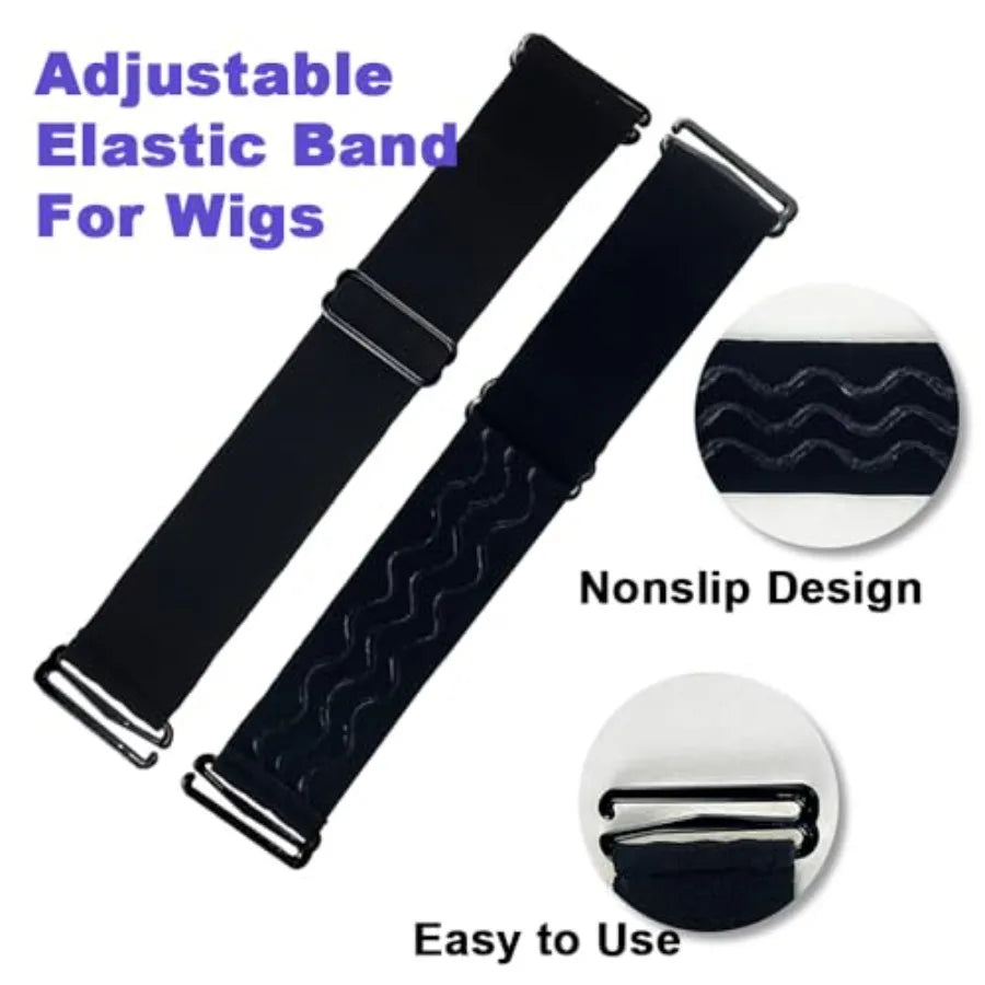 2 bandes élastiques réglables pour perruques, bande de perruque amovible, sangle antidérapante pour perruque, bandes élastiques noires pour la fabrication de perruques sans colle, bonnet de perruque.