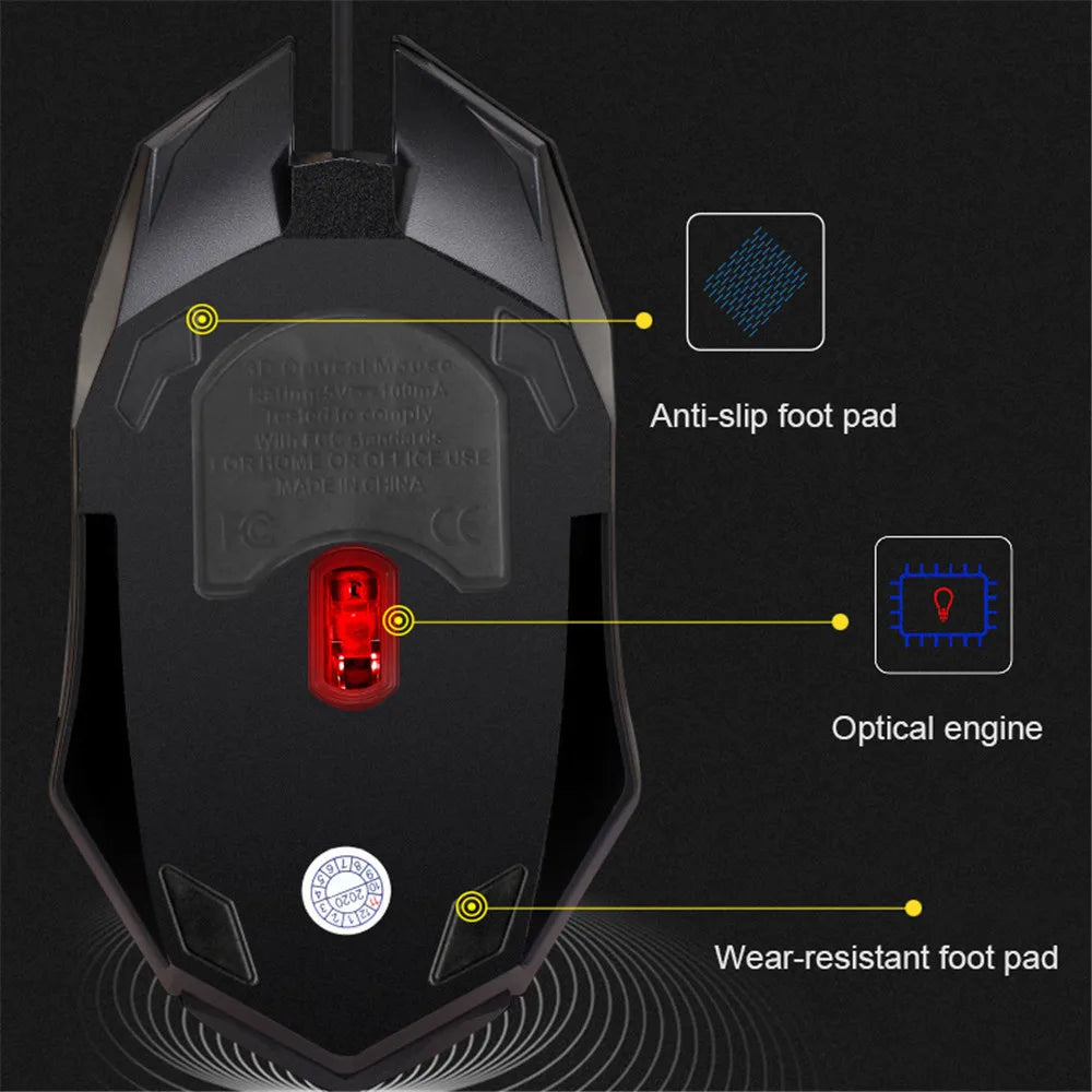 Ratón USB con cable E-Sports, ratón de juegos LED colorido, ratón óptico con cable de 5000 DPI para ordenador de sobremesa, portátil, PC