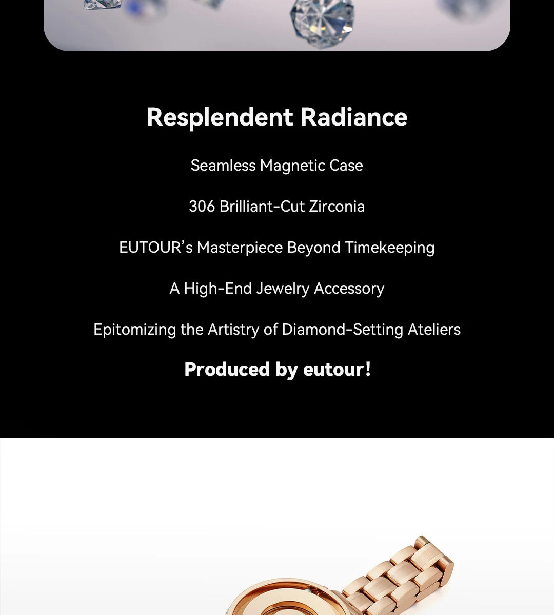 Reloj Magnético EUTOUR para Mujer con Diamantes | Cuarzo Impermeable | Correa de Lujo de Acero Inoxidable | Elegancia del Día a la Noche
