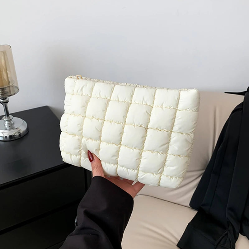 Neceser acolchado para mujer, bolsa de almacenamiento de maquillaje acolchada, neceser hinchable, bolsa organizadora de cosméticos grande, bolso de mano, estuche de belleza