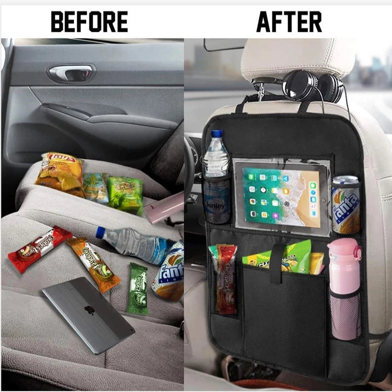 Organiseur de siège arrière de voiture avec support pour tablette tactile, poches de rangement automatique, housse de protection pour dossier de siège de voiture pour voyage, voyage des enfants
