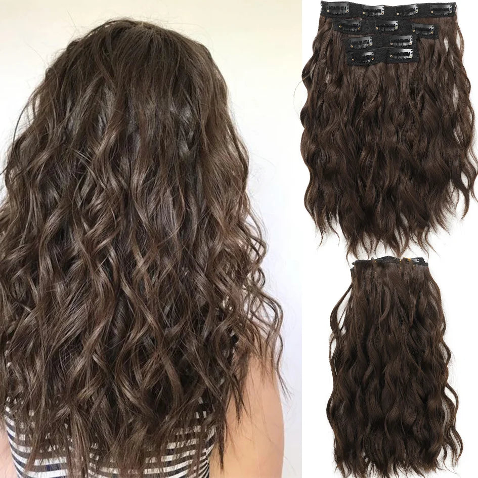 Peluca sintética para mujer de 12 pulgadas, 4 piezas/juego, extensiones de pelo corto, extensiones de pelo ondulado, extensiones de pelo ondulado, dorado miel