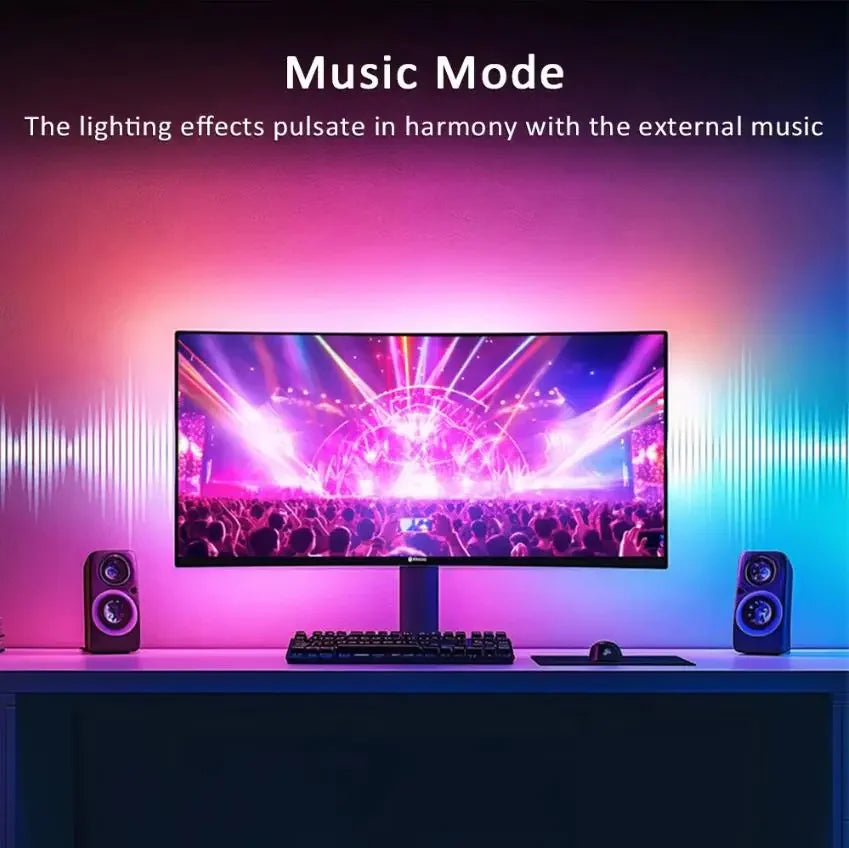 Gaming Lights Music Sync Strip Smart Ambient Lighting PC Display Backlight Strip Smart Control RGBIC DIY Party Screen Light Game