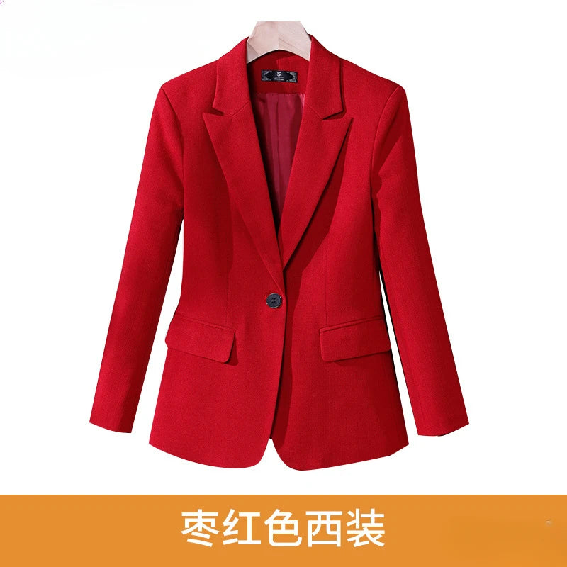 Conjunto de trabajo de negocios de 2 piezas, blazer de manga larga y pantalón de mujer, traje formal en morado, azul, rojo y negro