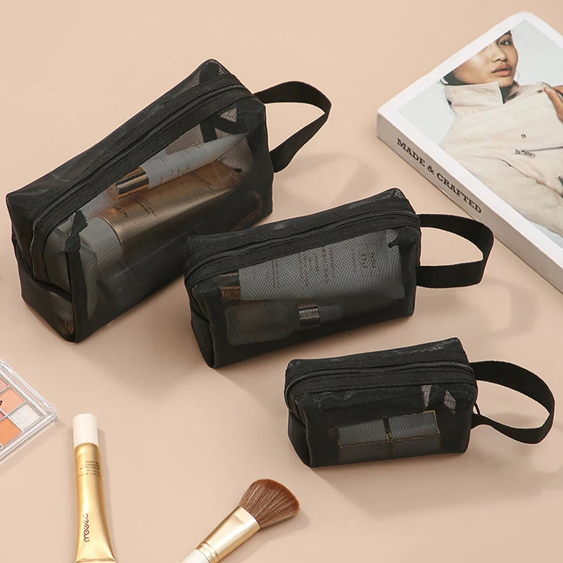 Trousse de maquillage de voyage en filet