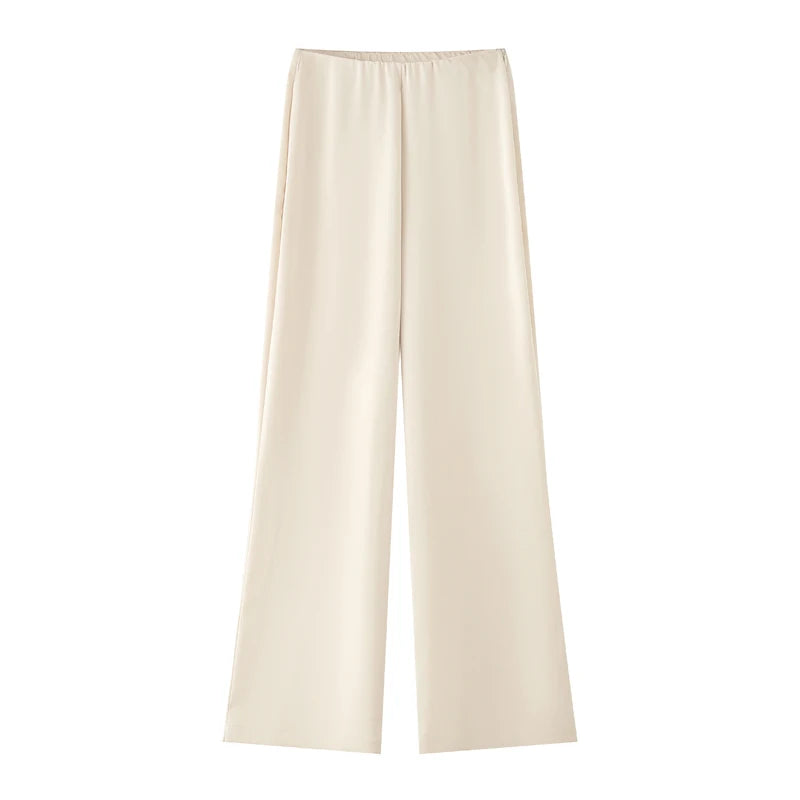 Conjuntos de pantalones para mujer TRAF, blusas de tubo de satén, conjunto de dos piezas para mujer, traje de verano elegante, pantalones de dos piezas, top sin mangas para mujer