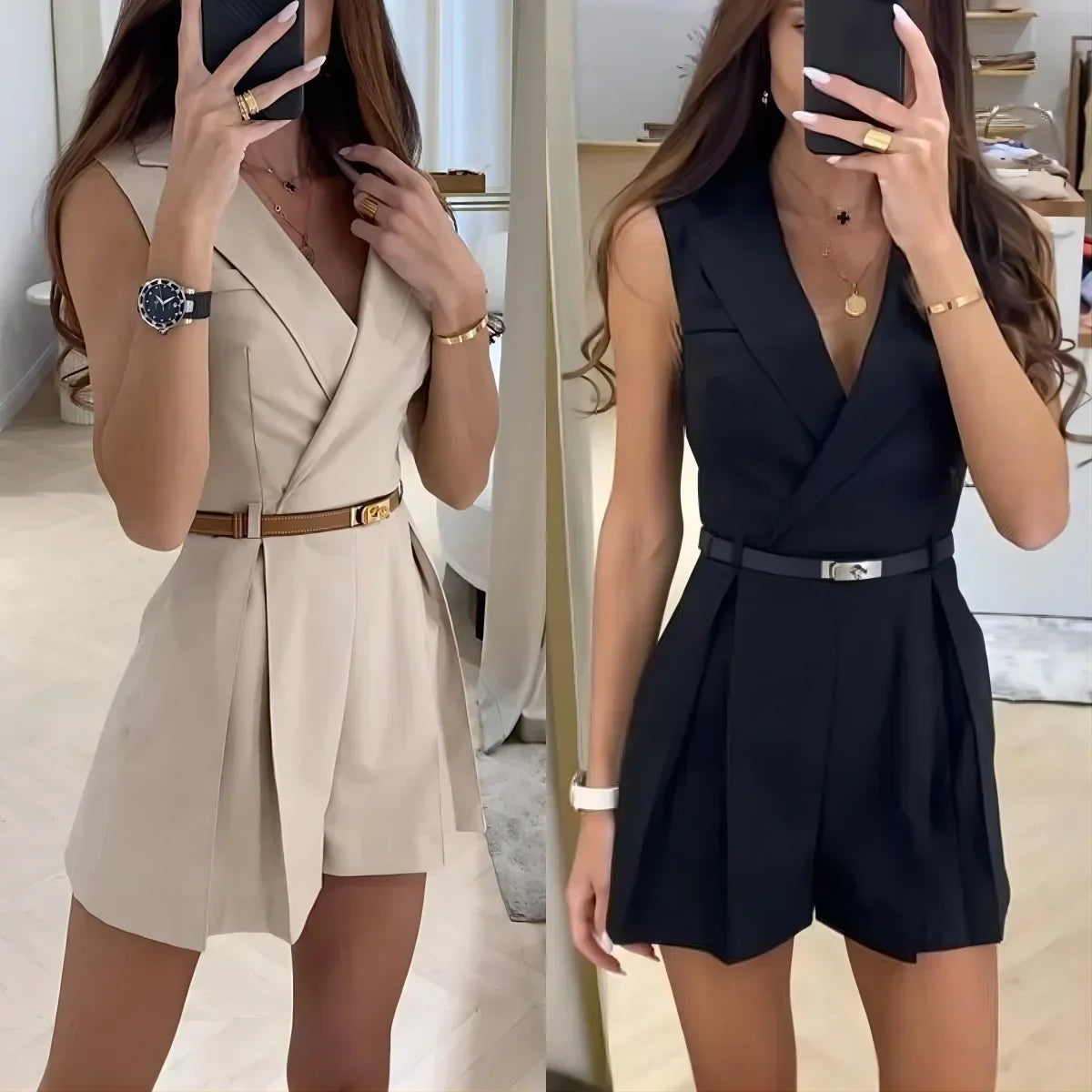 Women Suit Playsuits Elegant Summer Sleeveless Temperament Office Lady New Fashion Casual Street Short Rompers