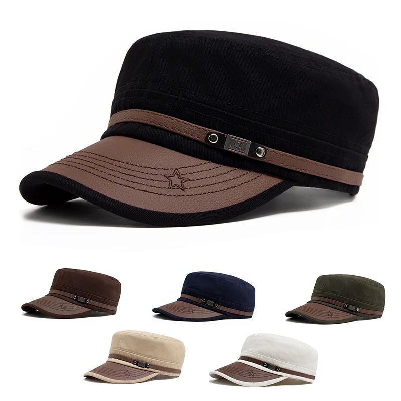 Flat Hat Women Fashion PU Leather Brim Men Baseball Cap Soft Cotton Cloth Casual Visor Trucker Hat Autumn Summer Adjustable
