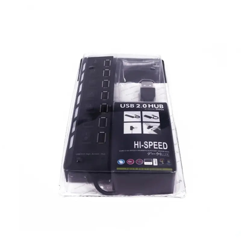 Concentrador USB 2.0 Splitter, Hub de datos USB de 7 puertos con interruptores individuales de encendido/apagado y luces para computadora portátil, PC, computadora, negro, blanco