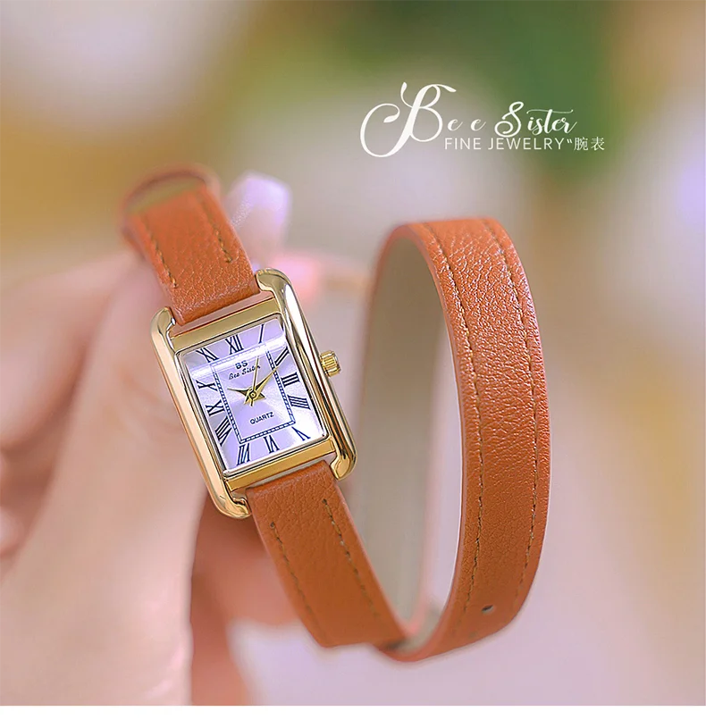 Reloj de mujer elegante retro pequeño cuadrado, correa de cuero de alta calidad, reloj de pulsera impermeable, regalo para novia