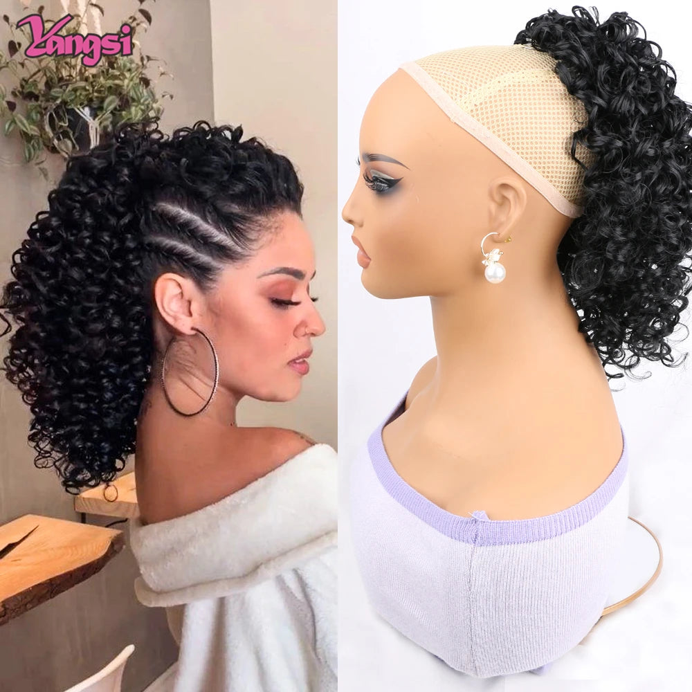 12“Short Ombre Afro Curly hair Style Puff Afro Kinky Curly 12 inch Drawstring Ponytail Synthetic Hair Extension for Black Women