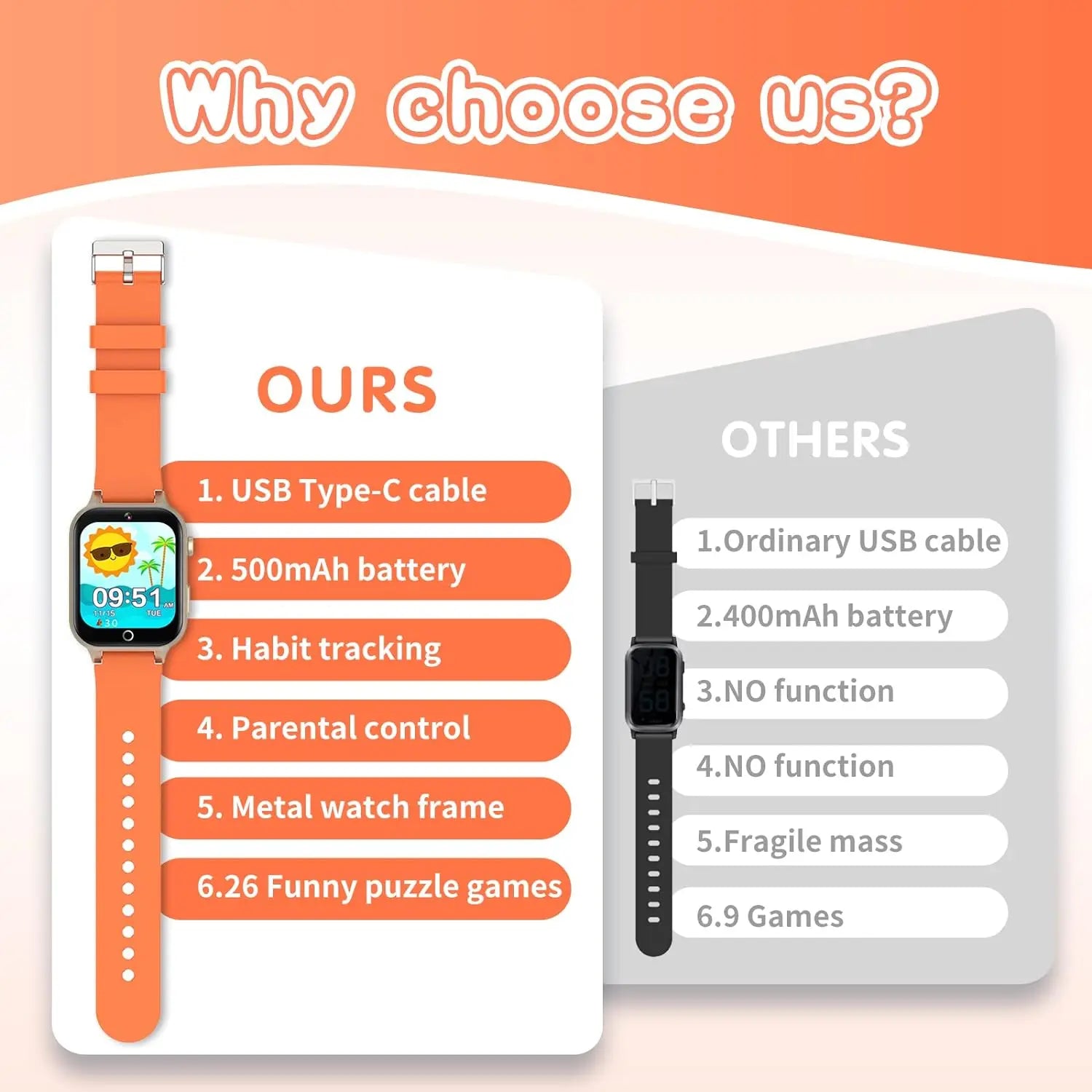 Montre intelligente de jeux pour enfants de 5 à 12 ans, cadeaux pour enfants avec 26 jeux amusants, prise de photos, lecteur de musique, podomètre, lampe de poche, etc.