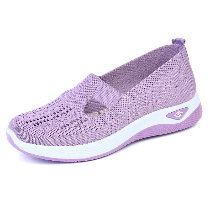 Zapatillas de verano para mujer de malla transpirable, ligeras, sin cordones, plataforma plana, informales, antideslizantes para caminar, tejidas