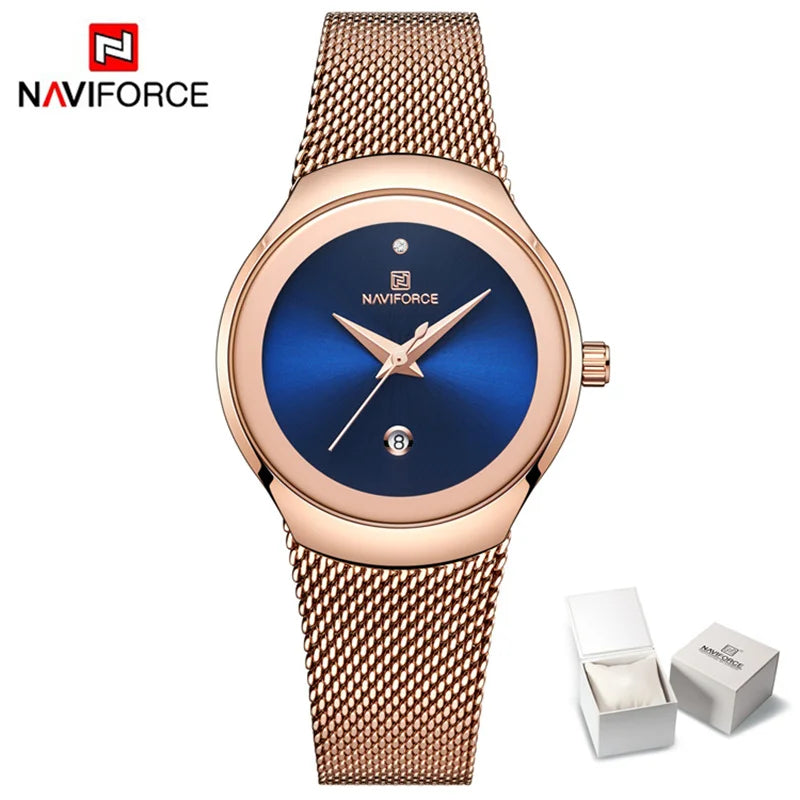NAVIFORCE 2024 Relojes de mujer Lujo Oro Rosa Ultra Fino Reloj de Señora Lujo Impermeable Reloj de Pulsera de Cuarzo Mujer Reloj Femenino