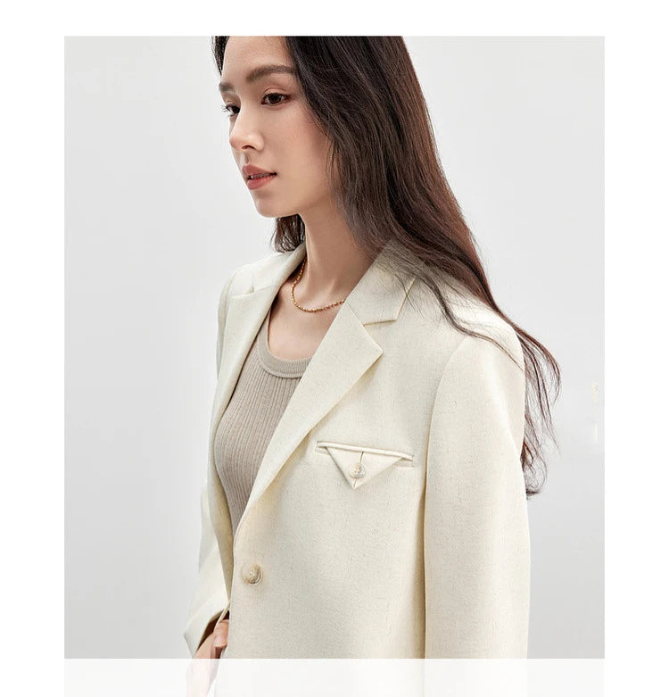 SENTUBILA Trajes de falda para mujer, mezcla de lino, hombreras, blazer de un solo botón, faldas mini sólidas y elegantes, conjuntos de dos piezas 151Z58181