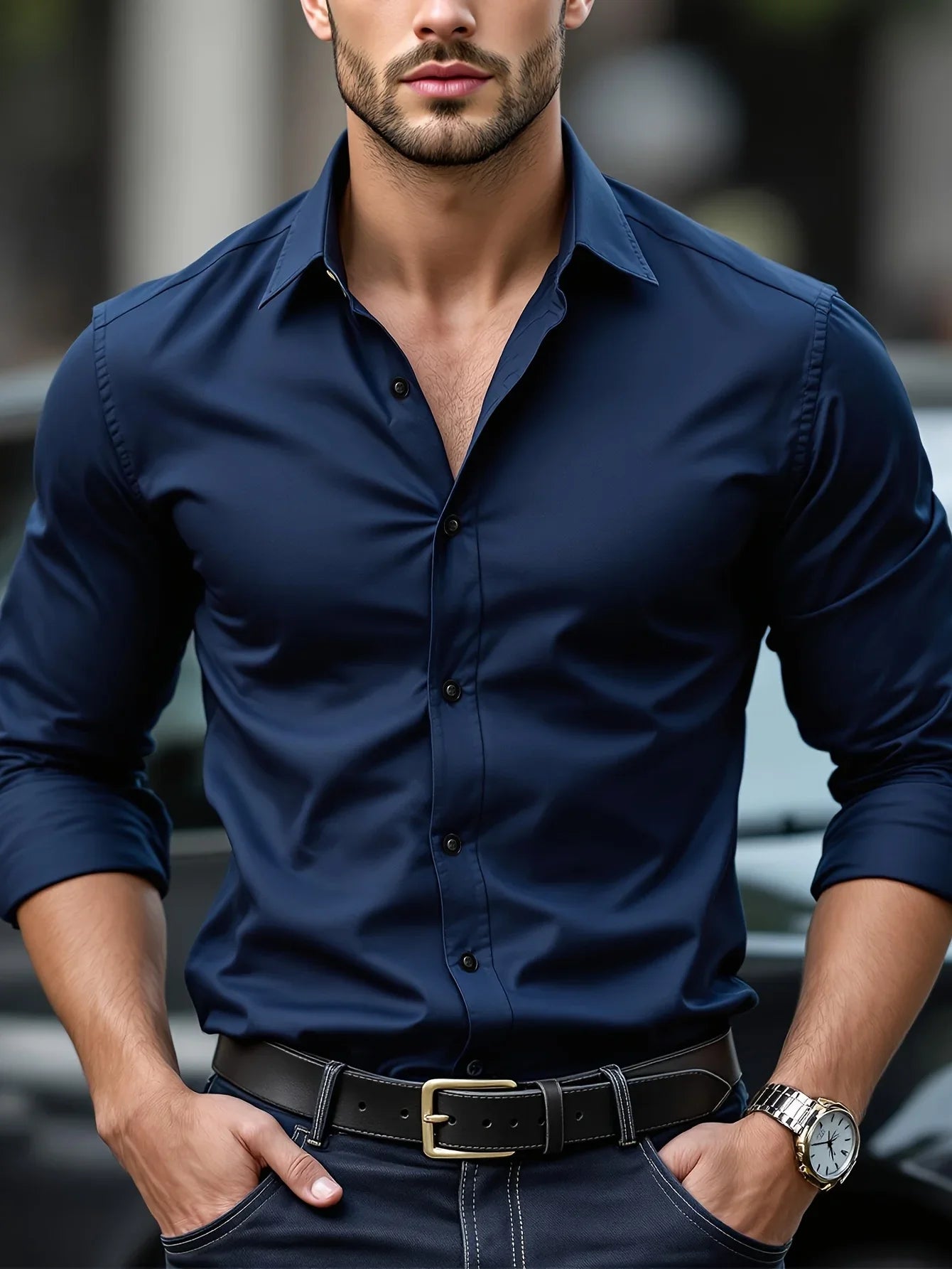 Men's Shirt Brand New Solid Color Long Sleeve Smart Casual Four Season Elastic Male Business Shirts