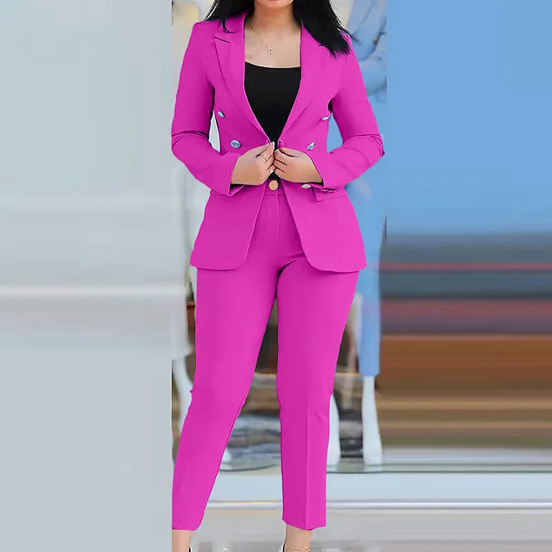 Women Two Pieces Pant Suits, Spring Autumn Loungewear Solid Fashion Matching Sets, Cardigan Top Pencil Pants Ladies Outfit