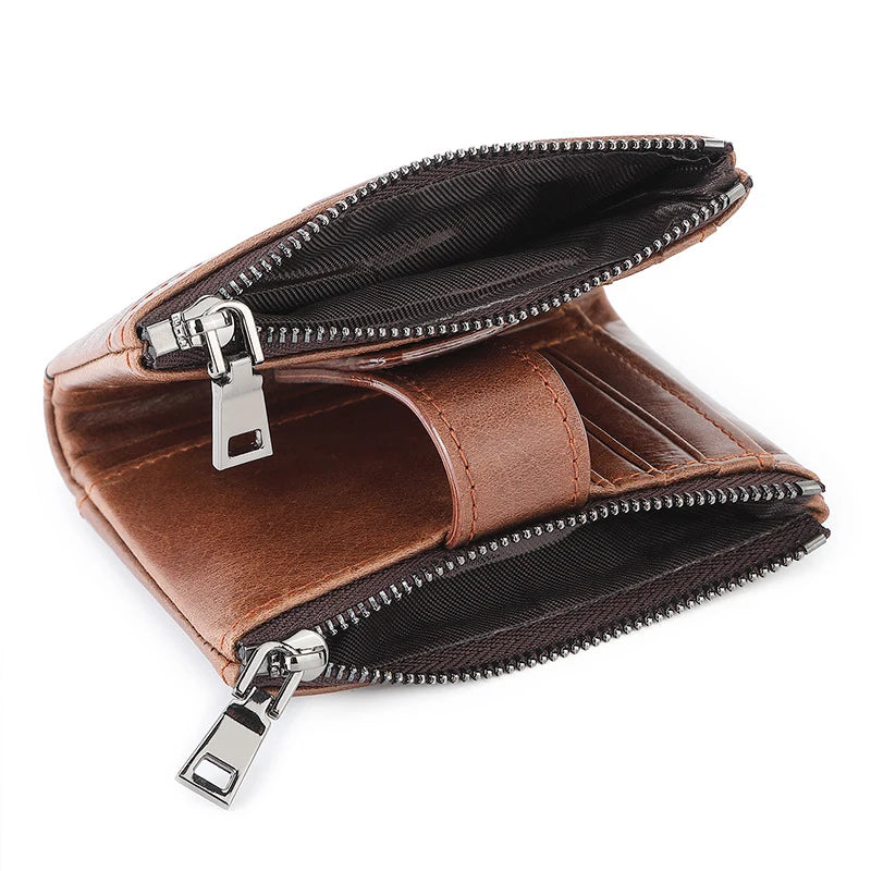 Cartera de lujo de diseño para hombre, carteras de hombre de cuero genuino, RFID de alta calidad, monedero para hombre, tarjetero, carteras vintage