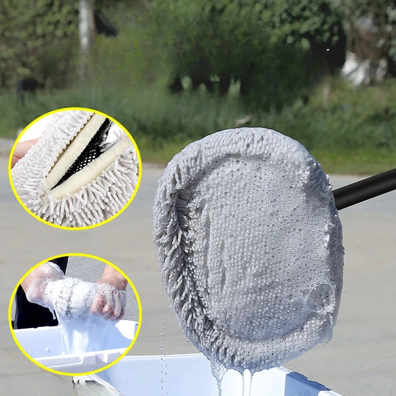 Cepillo de lavado de coches Cepillo de limpieza de coches Mopa de mango largo telescópica Cepillo de chenilla de pelo suave Escoba de chenilla de pelo suave Accesorios universales para lavado de ventanas de coches