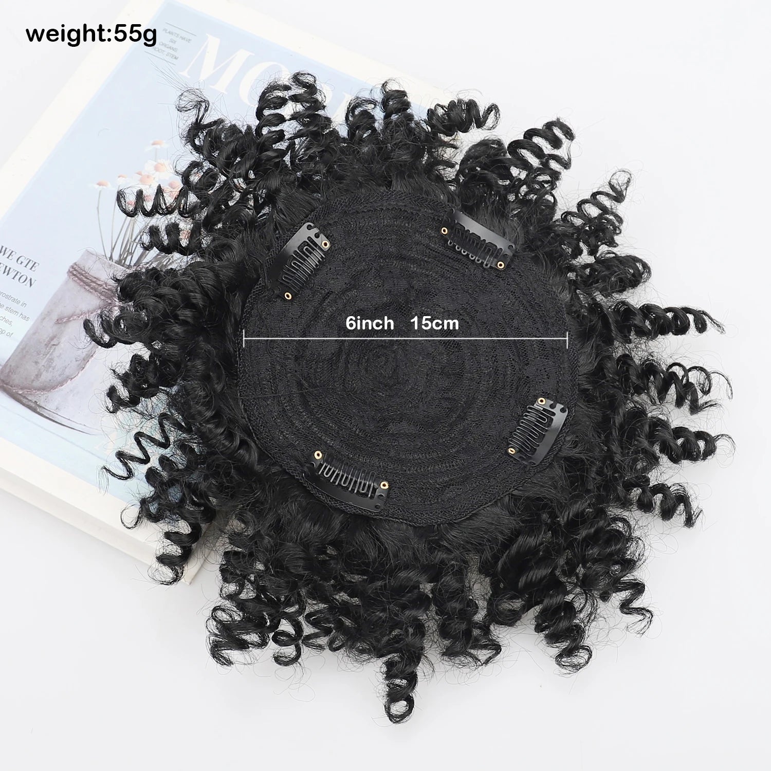 jeedou Black Topper Hair Afro Curly Dreadlock Toupee for Men Short Curly Hair for Women Synthetic Hair Toppers with 4Clips Wigs