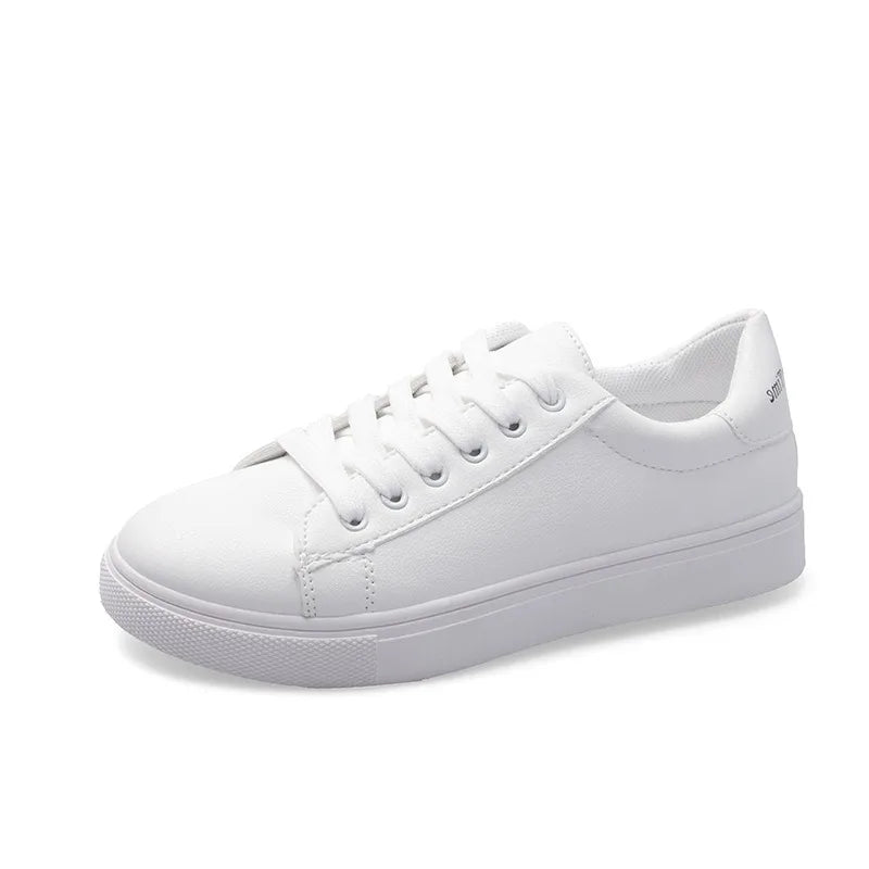 Nuevas Zapatillas de Mujer Moda Transpirable Zapatos Vulcanizados Zapatos de Plataforma de Cuero Sintético Blancos con Cordones Zapatos Casuales Zapatos Mujer