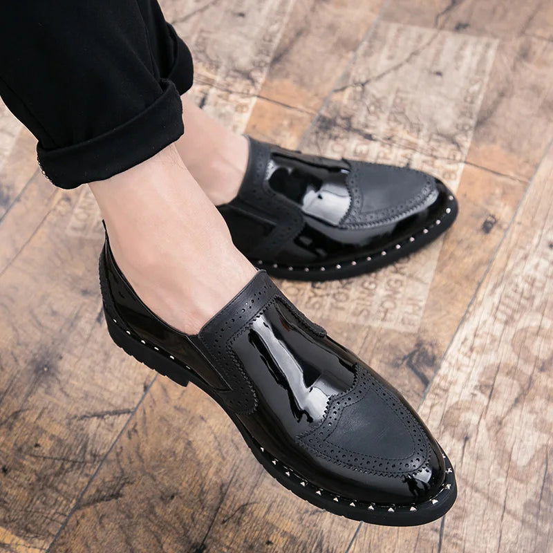 Zapatos Formales de Hombre de Moda, Mocasines Ligeros para Exteriores, Zapatos de Cuero con Suela Gruesa Resistentes al Desgaste, Negro, Dorado y Plateado, Tallas 38-48