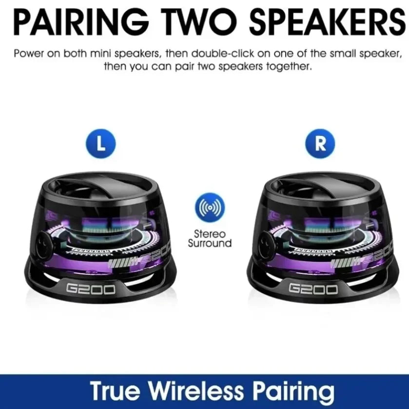 Enceinte Bluetooth portable XIKCU G200, haut-parleur magnétique HECATE avec éclairage RVB, mini enceinte BT5.3, autonomie de 7 heures, support pour téléphone