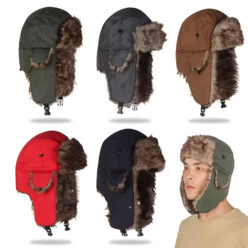 Mens Women Unisex Warm Trapper Aviator Trooper Earflap Winter Flaps Ski Hat New Hats Russian Ski Hat Faux Fur Hats