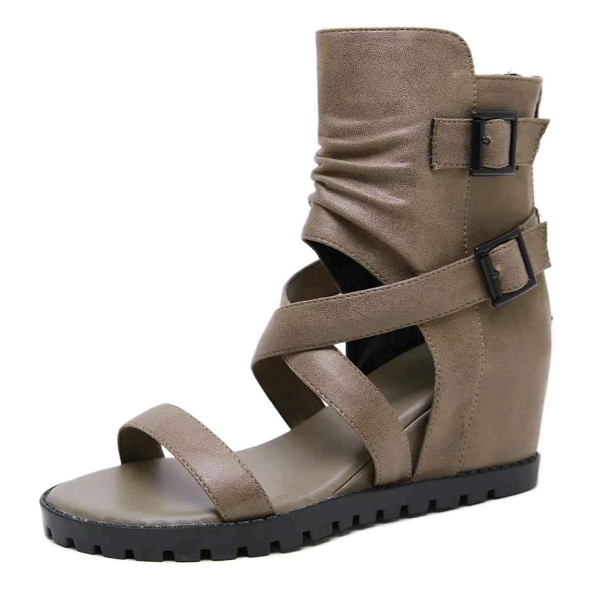 Zapatos de Mujer Sandalias de Lujo Diseñador Retro Tacón de Cuña Correas con Hebilla Suela Suave Zapatillas de Señora
