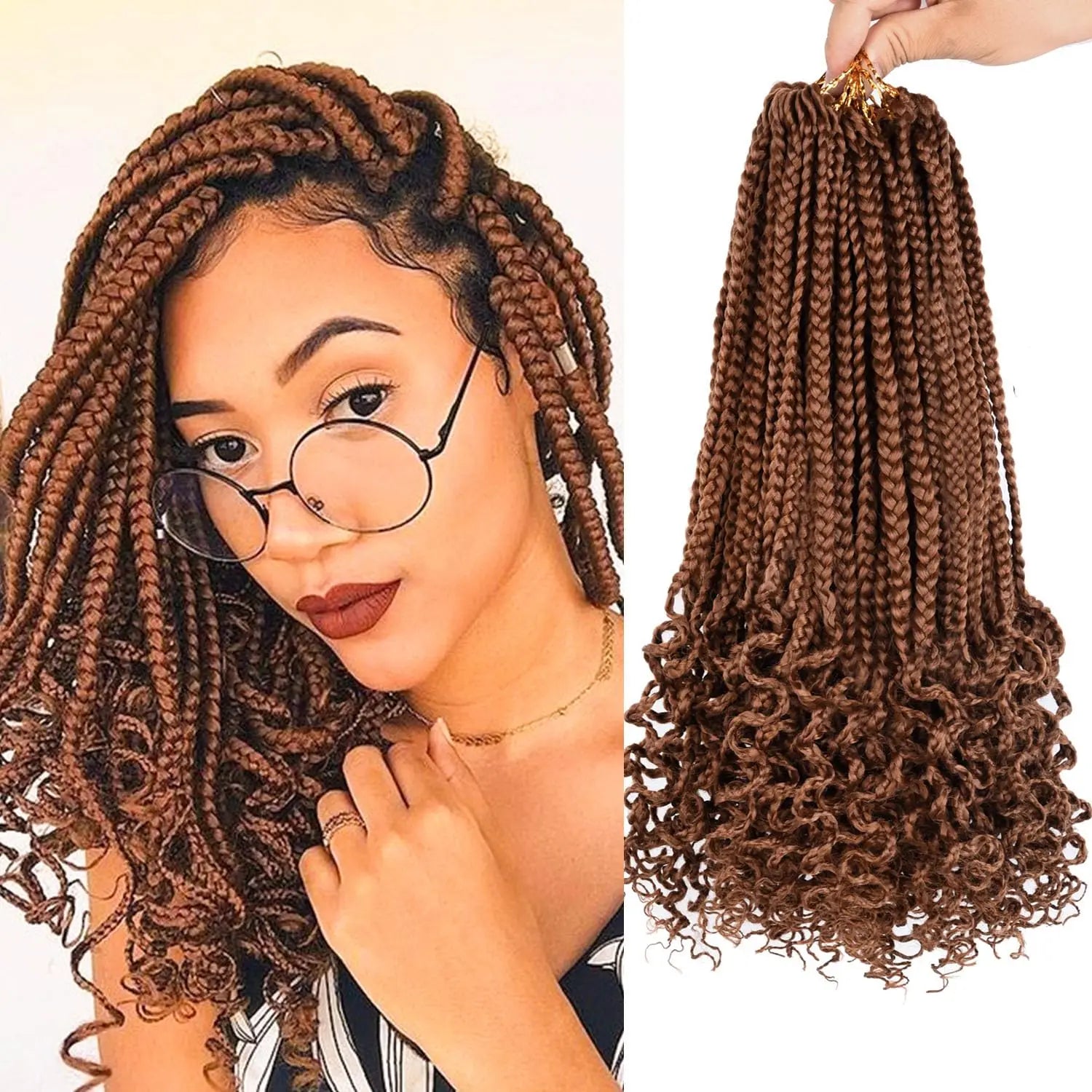 Trenzas de caja pre-armadas – Suaves, de aspecto natural con puntas rizadas