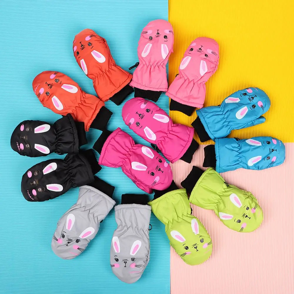 Moda Antideslizante Niños Niñas Dibujos Animados Conejo Guantes de Esquí Infantiles Manoplas Deportivas Impermeables Gruesas Cálidas