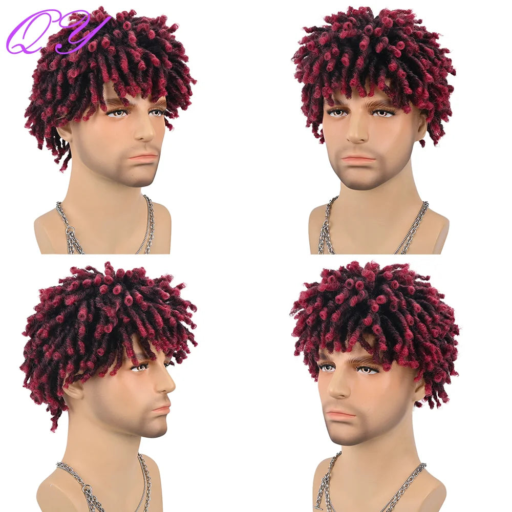 Synthetic Short Dreadlocks Wig Gold Curved and dirty braids Twist Wigs For African Men Daily Beautiful High Quality Hair