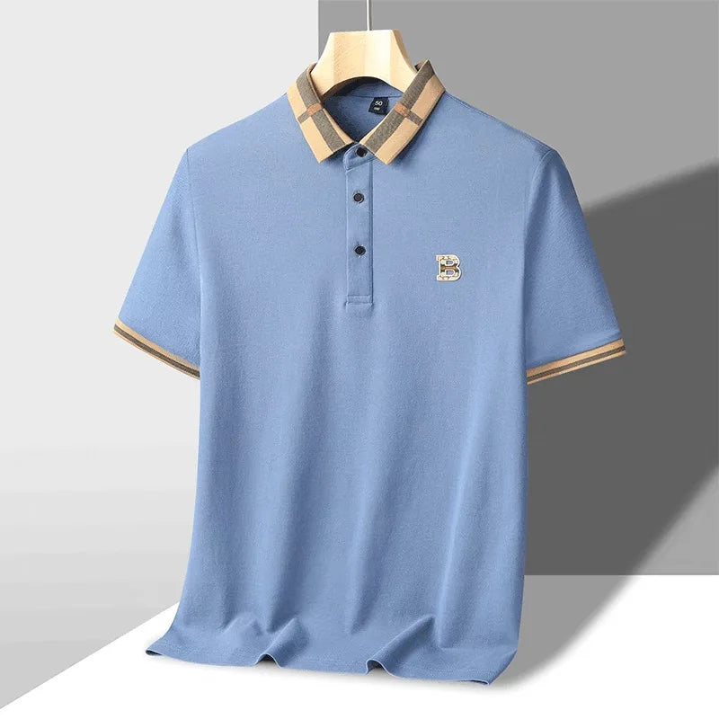 Polo de manga corta con logo de marca de lujo, camisa de polo de seda y algodón de alta gama, transpirable, para hombre, nueva colección de verano, camiseta Paul, ropa de hombre informal de moda.