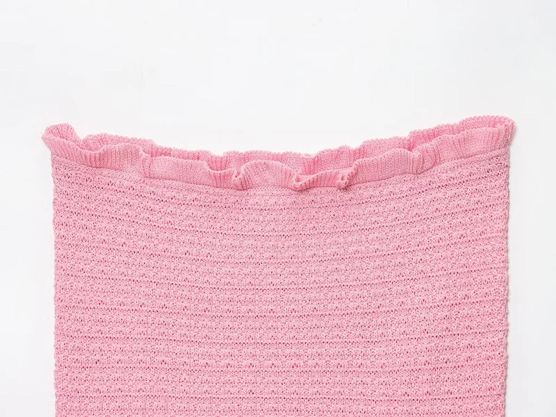 MUJER Conjunto de Falda Tejida Rosa 2 Piezas Falda Larga Plisada para Mujer Top con Volantes sin Hombros Conjunto de Faldas para Mujer Atuendo de Verano