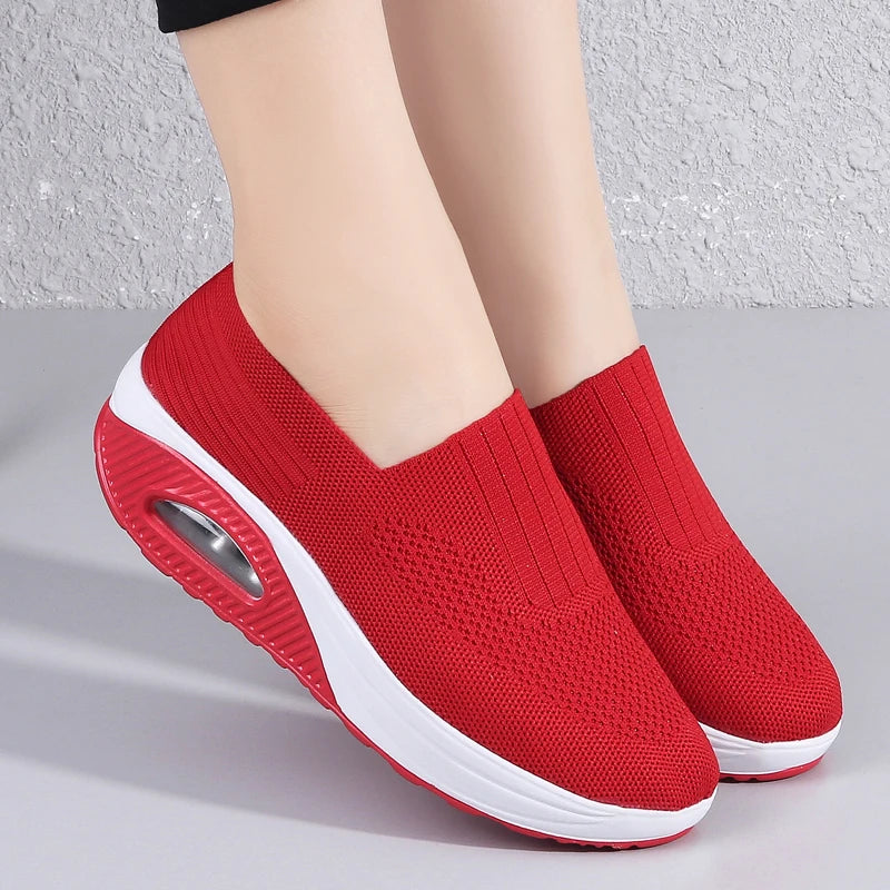 Zapatillas de deporte para mujer, zapatos vulcanizados, zapatos de plataforma de moda para mujer, zapatos planos sólidos, zapatos casuales transpirables con cuña para caminar o correr