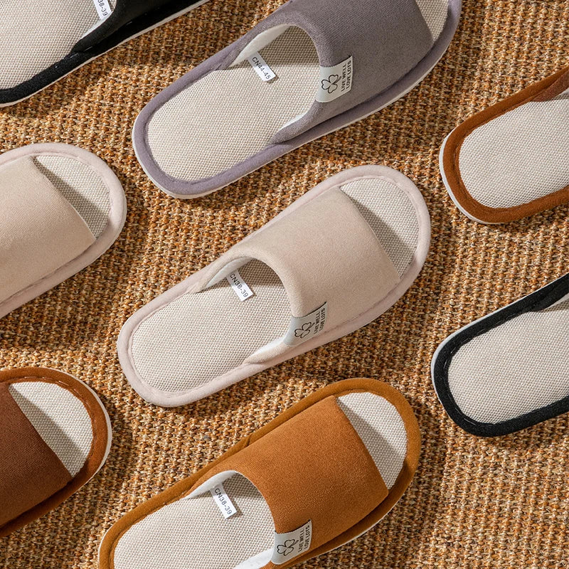 Pantuflas de hombre, antideslizantes de suela blanda para interior, para primavera y verano, de lino para todo el año, cómodas para el hogar