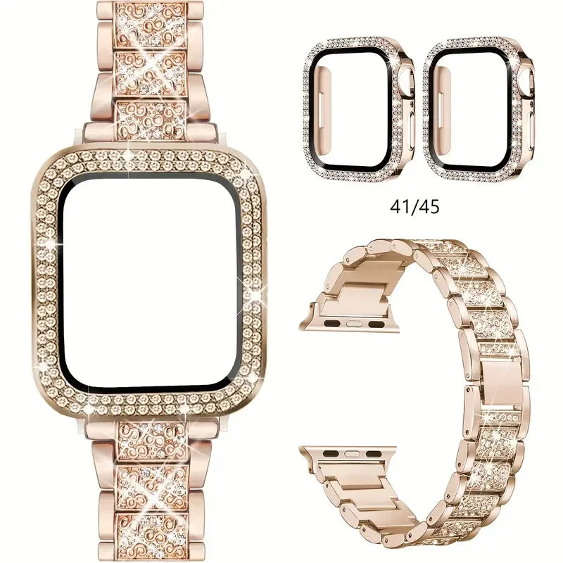 Diamanturkasse + metallrem til Apple Watch – elegant, glitrende og designet for kvinner