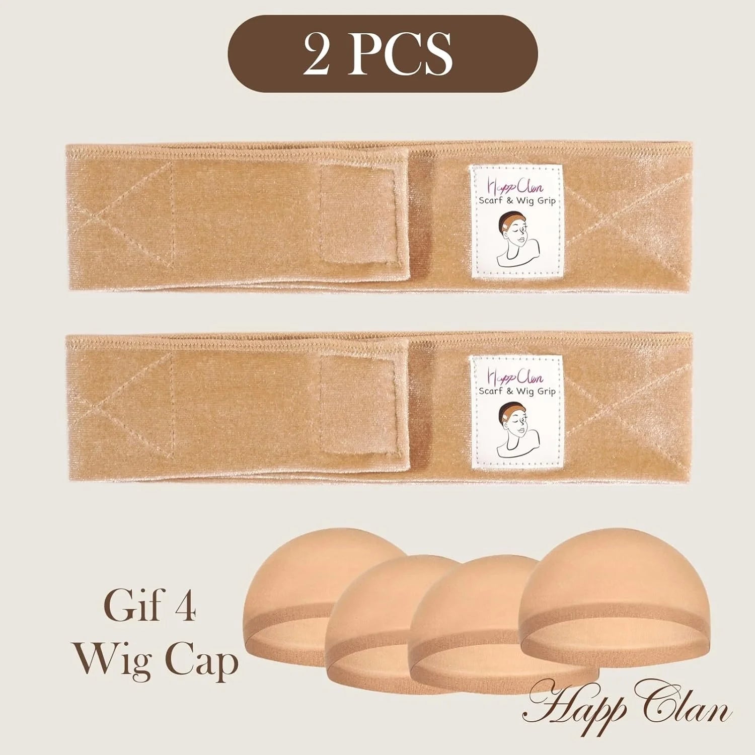 Wig Grip Band for Women, Beige Velvet Wig Headband with Adjustable Magic Tape, Non-Slip Wig Hold Band for Securing Wigs & Hat