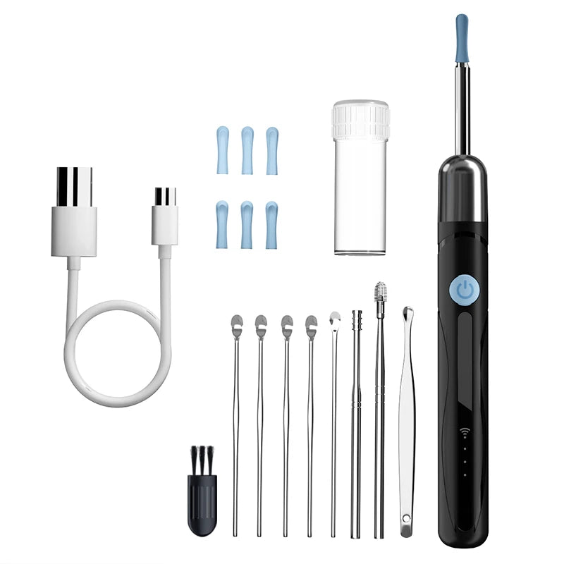 Cámara de limpieza visual de oídos WIFI, removedor de cerumen digital con 6 LED, resistente al agua, 4.2MM HD1080P, estuche con cucharas para oídos