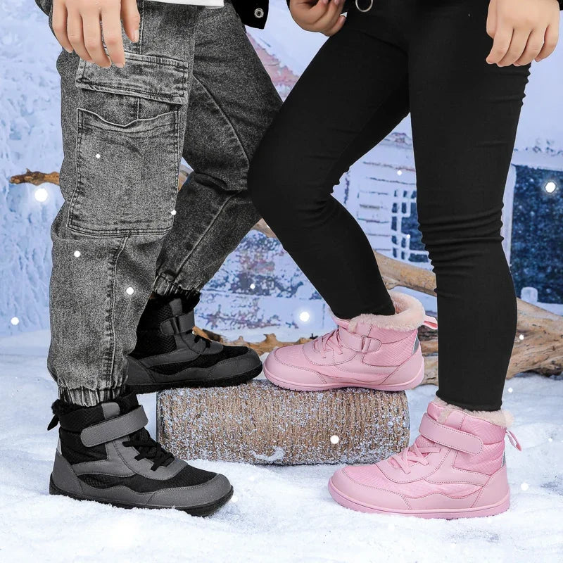 Boys Girls Winter Snow Boots Wide Toe Barefoot Insulated Waterproof Fur Lined Shoes for Kids Cold Weather Outdoor Sneakers
