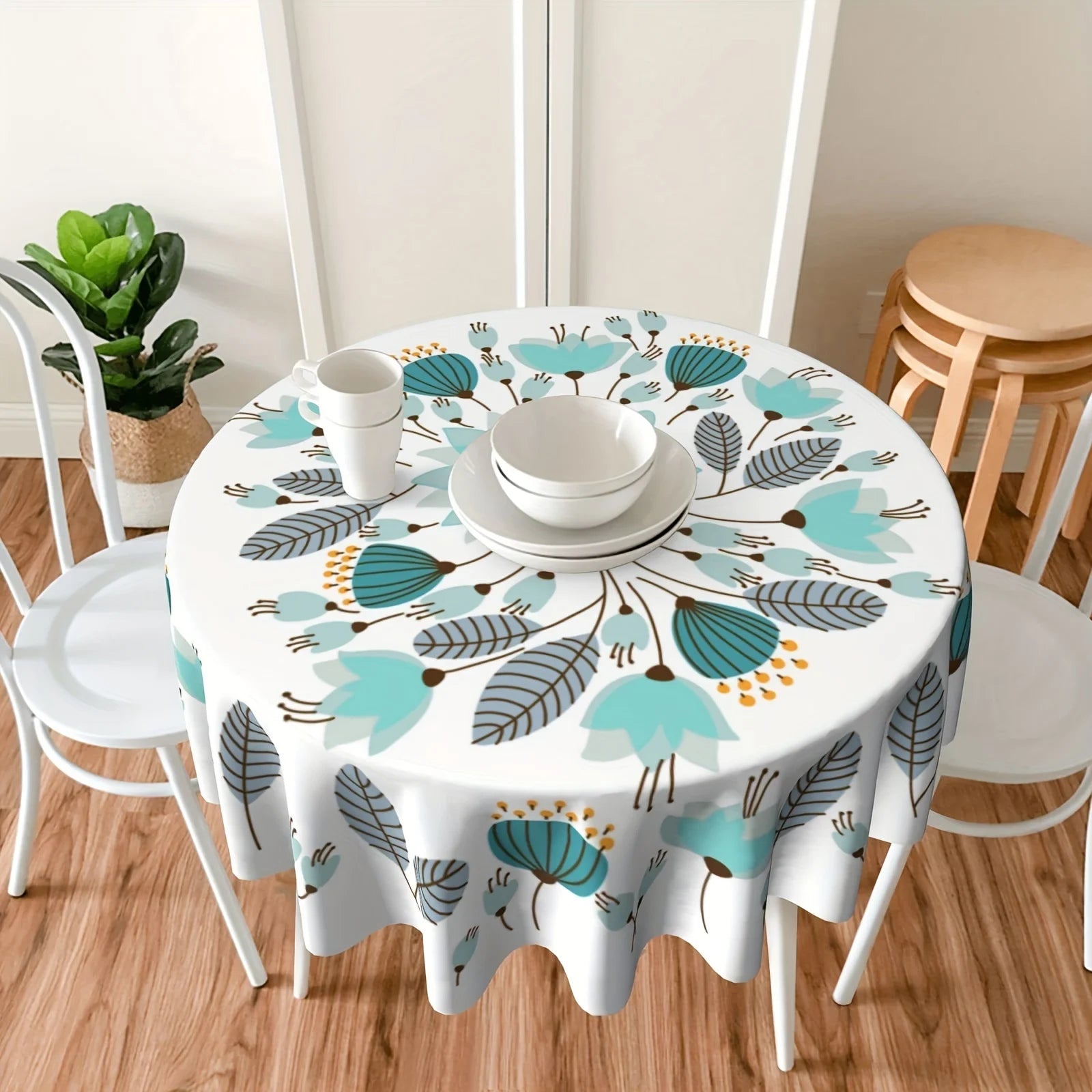 1pc Floral Round Tablecloth 152.4 Cm Farmhouse Rustic Tablecloth Spring Summer Tablecloth Boho Flowers Outdoor And Indoor Party
