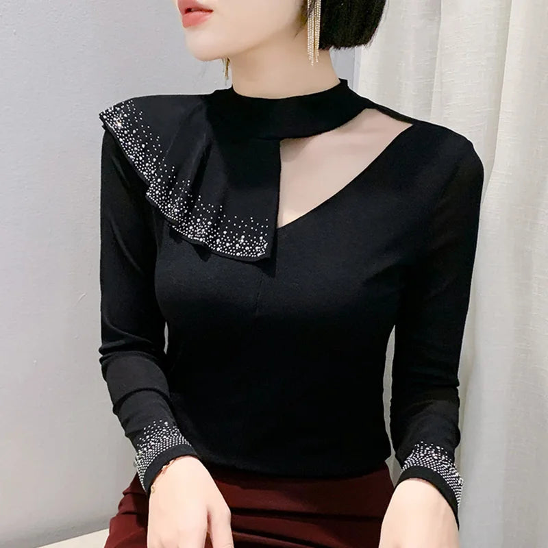 Jersey de cuello alto de malla Otoño Invierno – Elegante y elástico