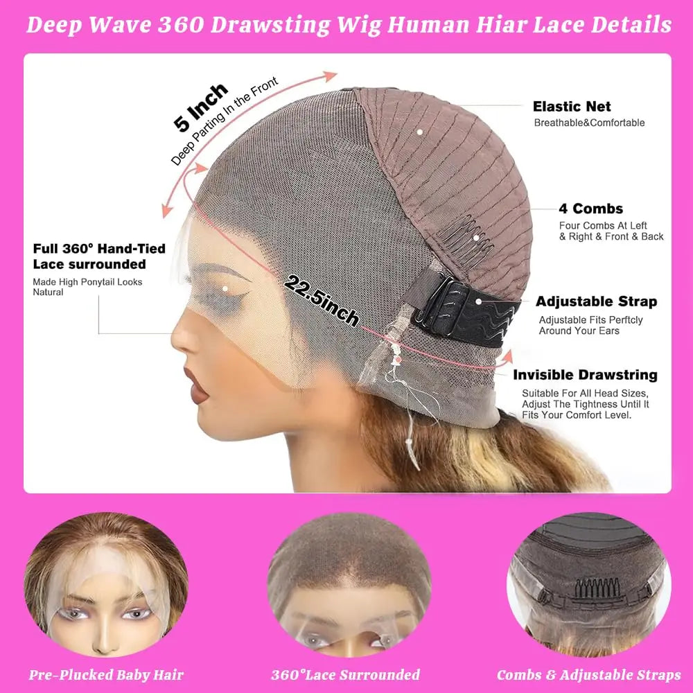 Drawstring 360 Deep Wave Lace Wig