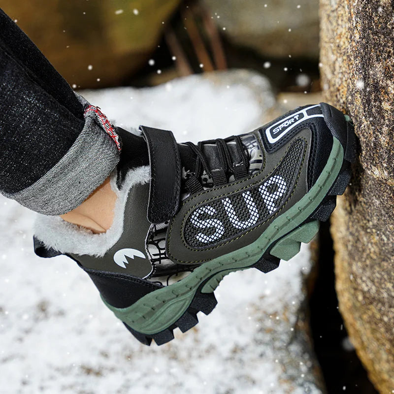 Winter Plus Velvet Hiking Shoes For Kids Non-slip Platform High Top Sports Shoes Boys Outdoor Warm Plush Children's Sneakers