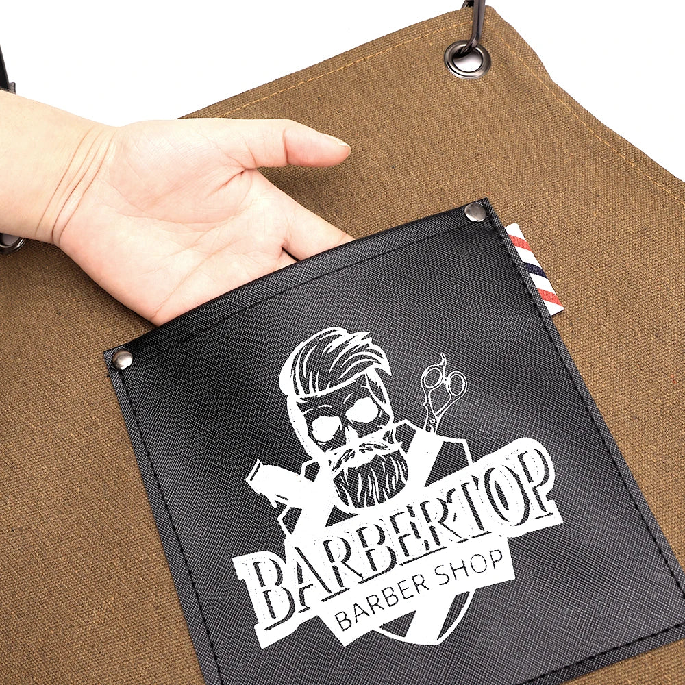 Delantales de barbero, uniforme de cocina para peluquero, delantal impermeable de tela con bolsillo para salón de barbería
