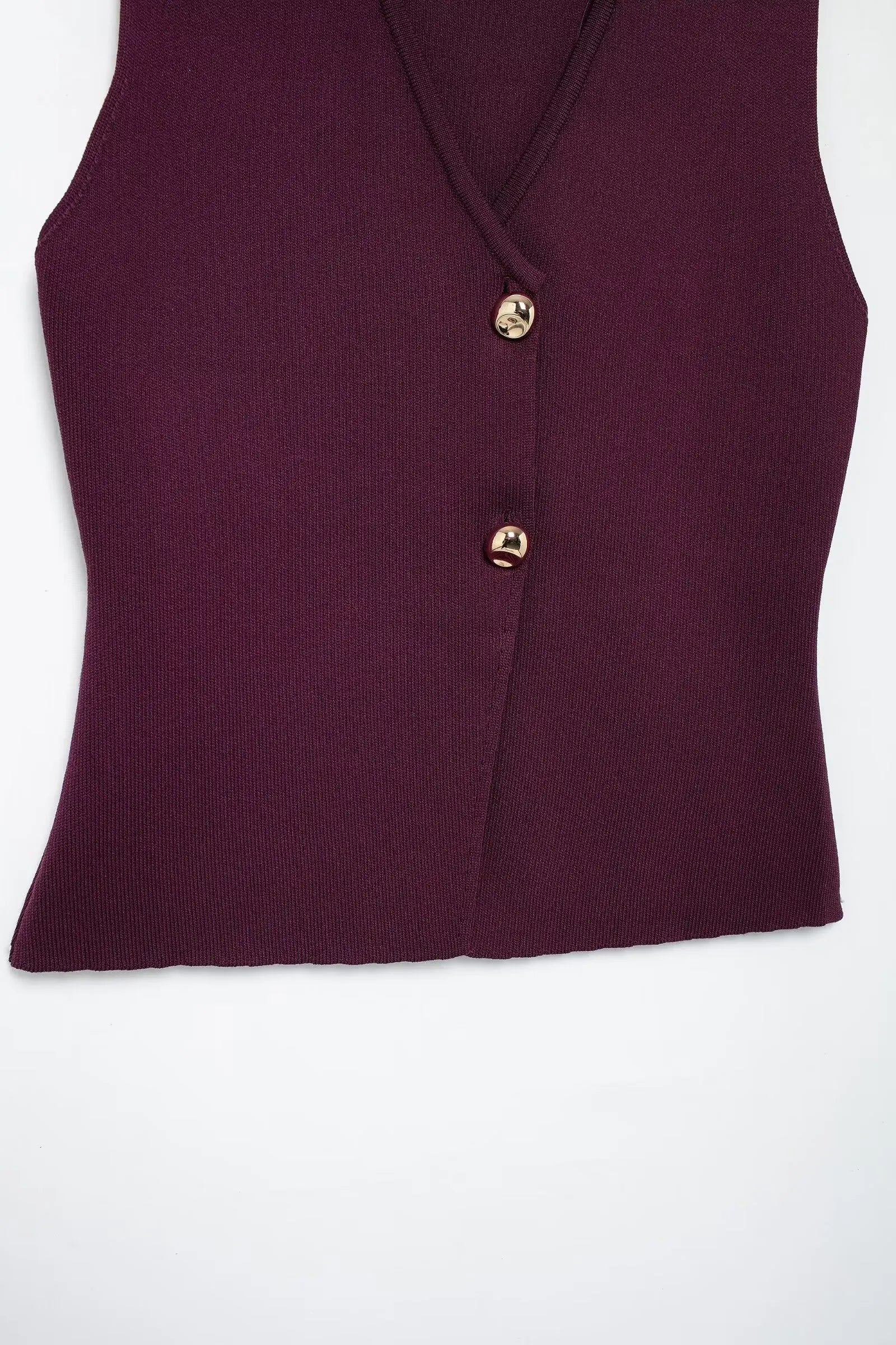 TRAFZA Conjunto de Falda de Mujer de Punto Rojo Vino con Chaleco sin Mangas con Cuello en V Ajustado + Falda Larga Sólida de Cintura Alta con Cremallera y Retazos Estilo Urbano