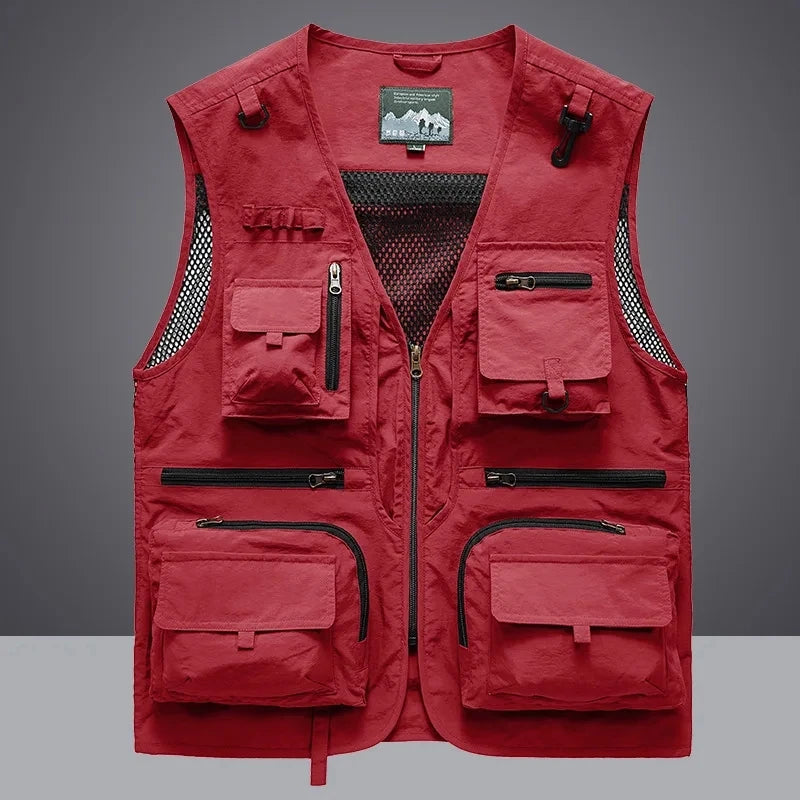 Nuevo chaleco táctico para hombre, chaleco de engranaje con correas, abrigo de verano para fotógrafo, chaleco de herramientas, muchos bolsillos, chaqueta de trabajo de malla sin mangas para hombre