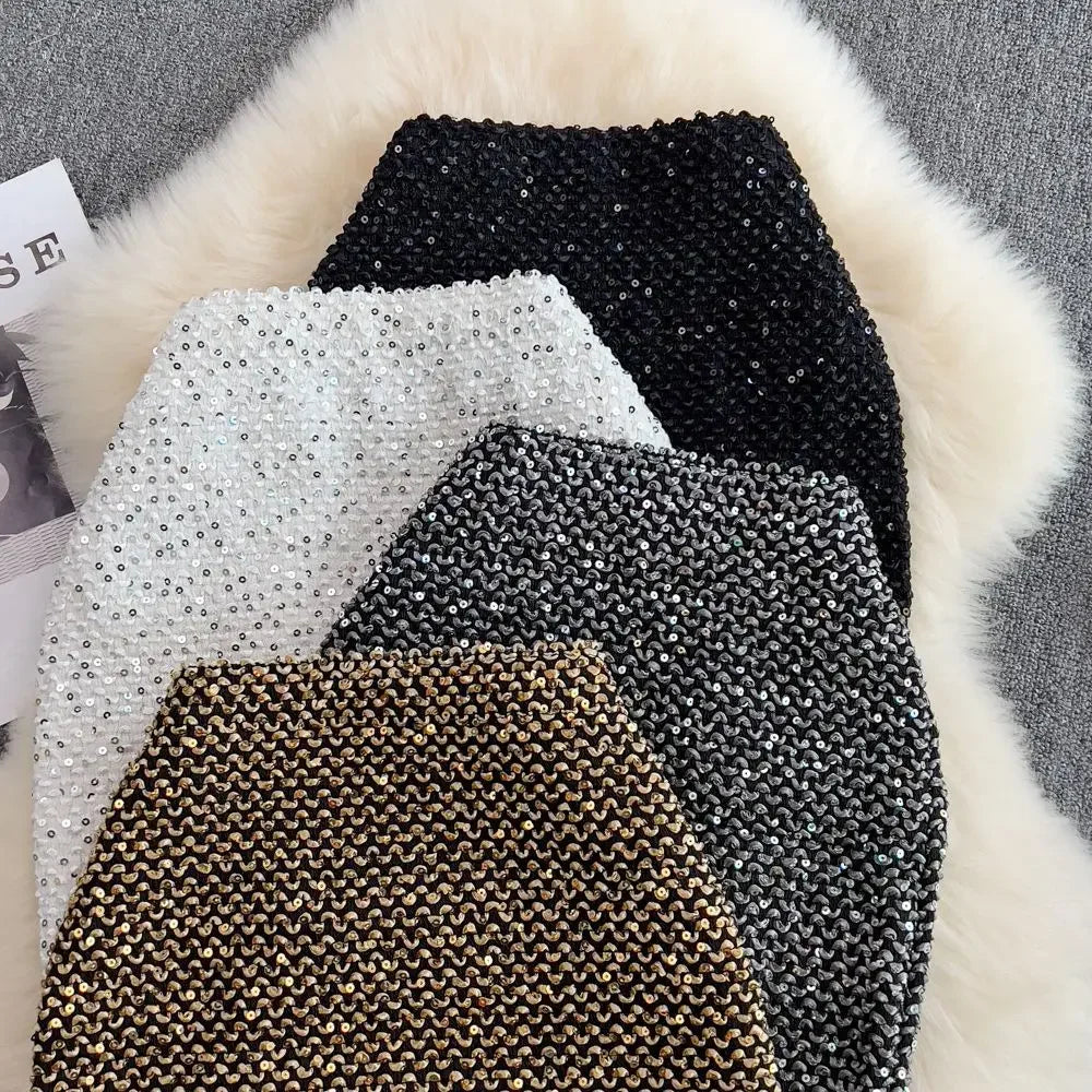 Faldas de mujer elegantes con lentejuelas, faldas de mujer formales para oficina, de primera calidad, elegantes y chic, oferta de lujo original estilo coreano de moda