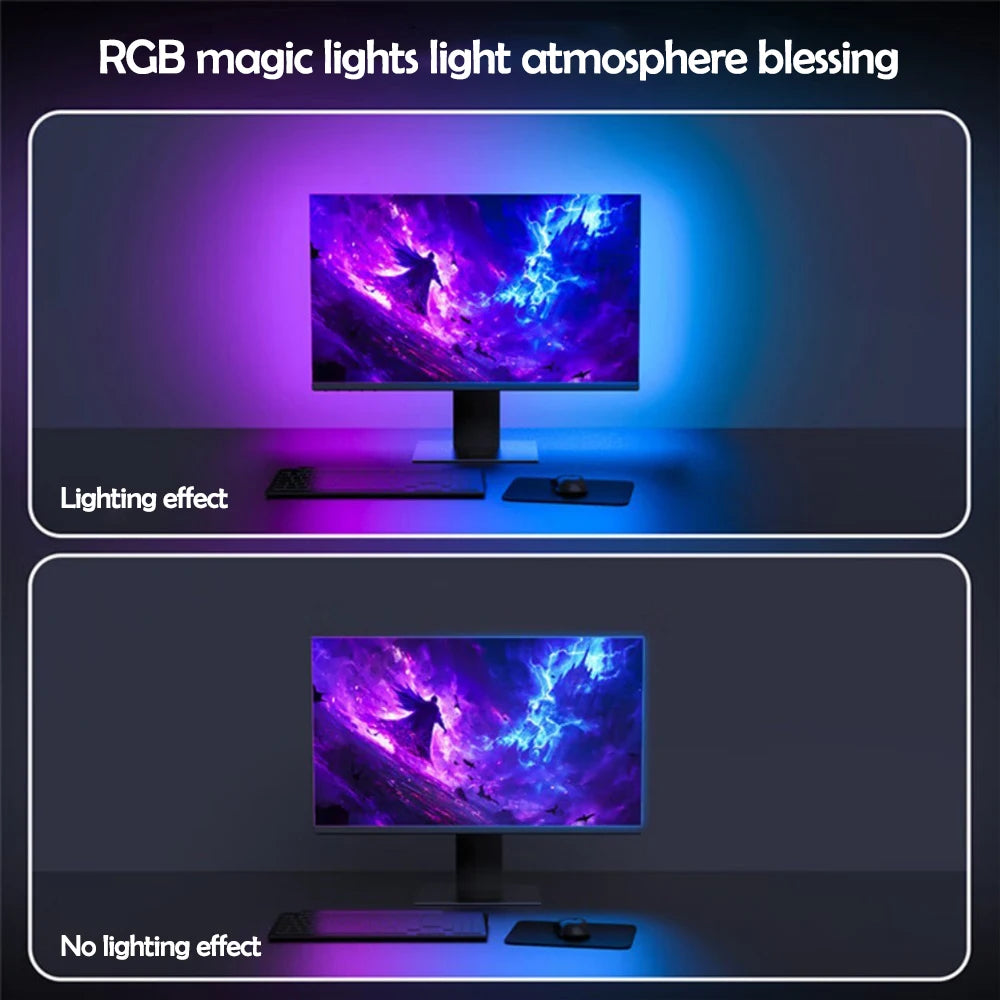 Bande lumineuse de jeu avec synchronisation, éclairage ambiant intelligent, rétroéclairage d'écran pour PC, contrôle intelligent, RGB, bricolage, fête, jeu